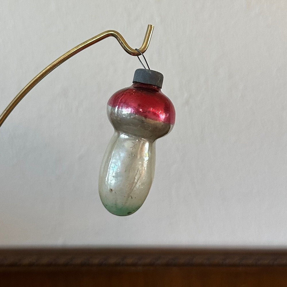 Vintage Mercury Glass Mushroom Christmas‎ Ornament Red Silver Green 3''